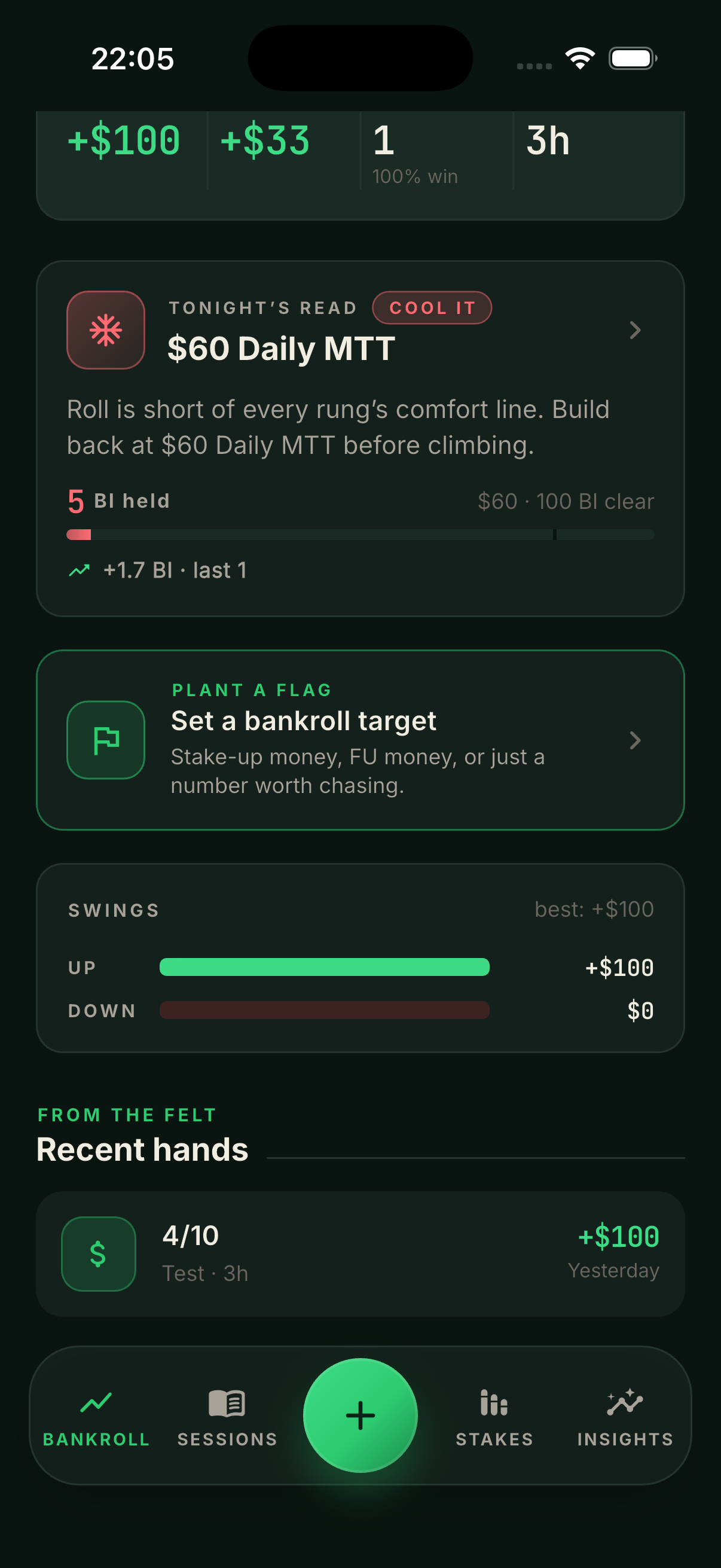 Bankroll Dashboard with Goals